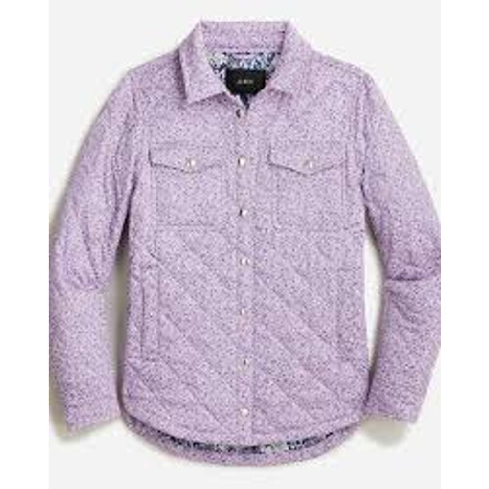 J.Crew Womens Quilted Shirt-Jacket Point collar Button closure Purple Size S